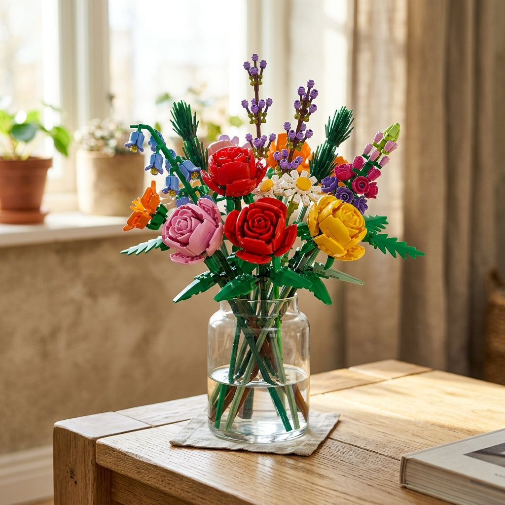UrbanMama Botanical Flower Bouquet Building Blocks Set